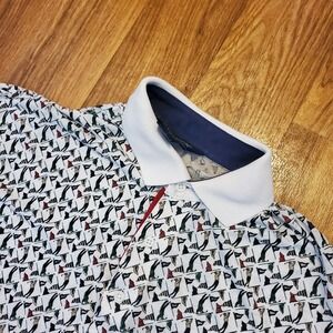 Van‎ Heusen Golf Shirt Men Large White Golf Print Geometric Collared Classic